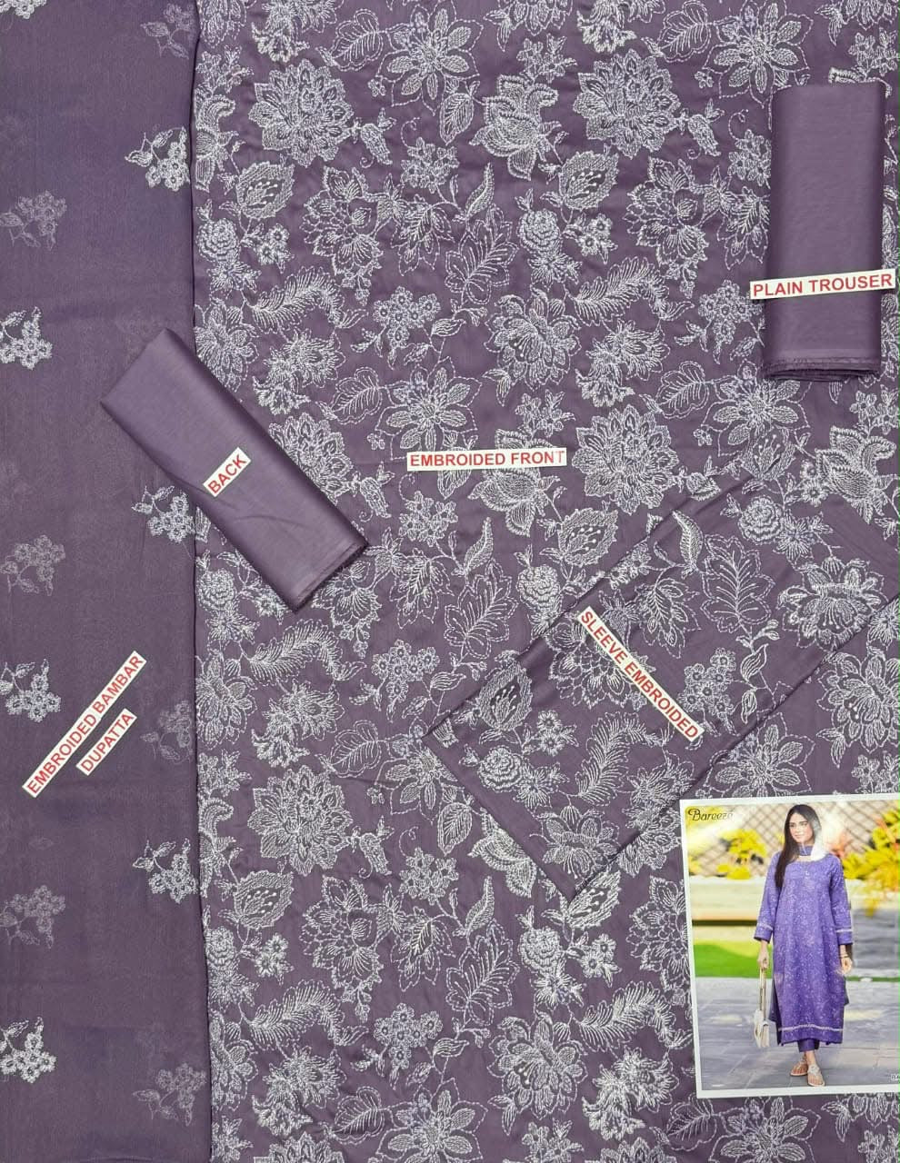 BAREEZE PURPLE COLOR EMB 3PCS