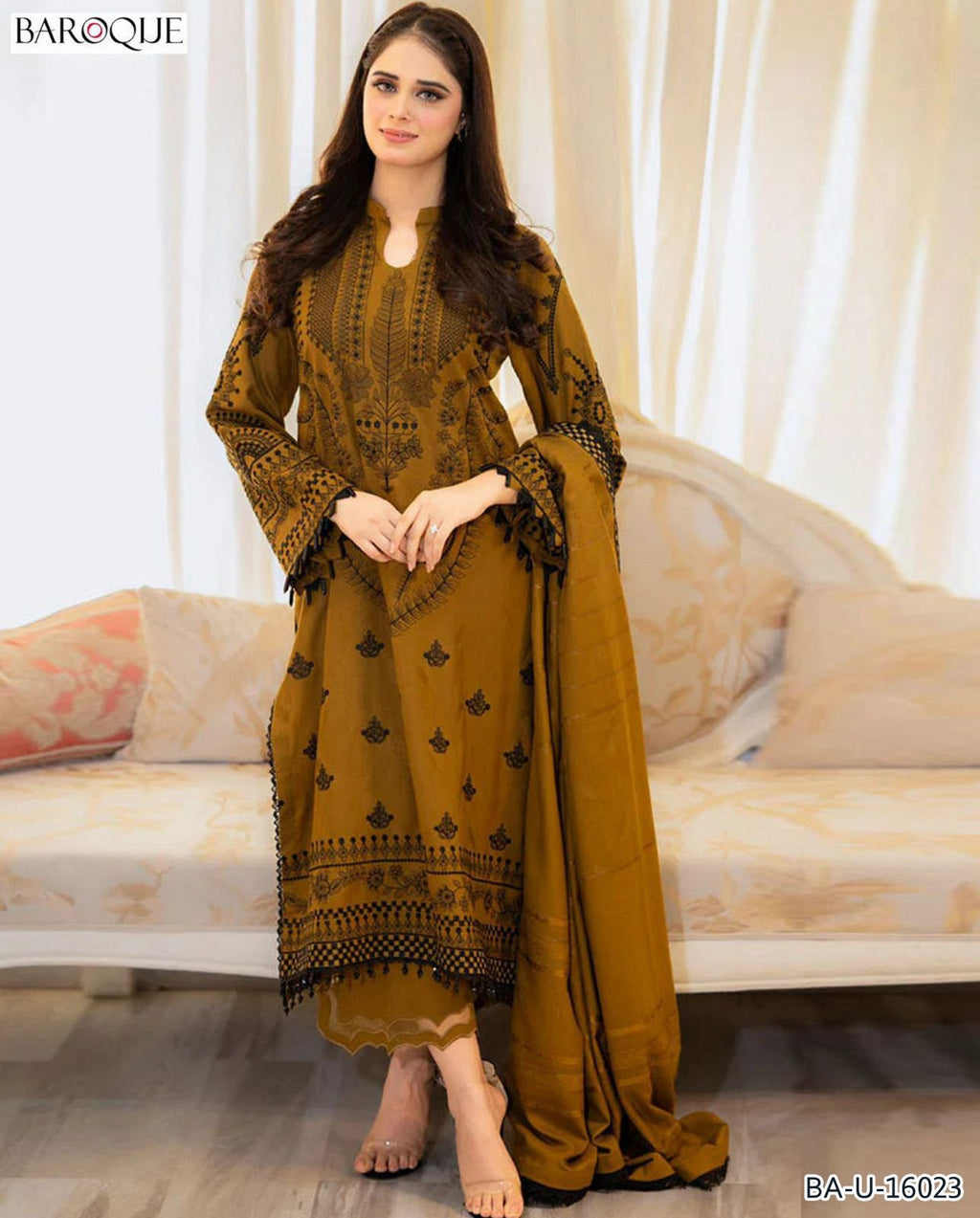 BAROOQUE BROWN COLOR EMB 3PCS