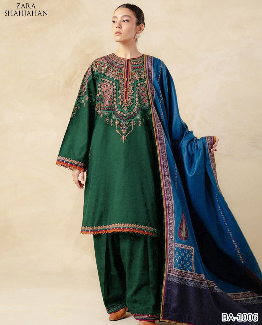 ZARA SHAHJAHAN GREEN COLOR EMB 2PCS