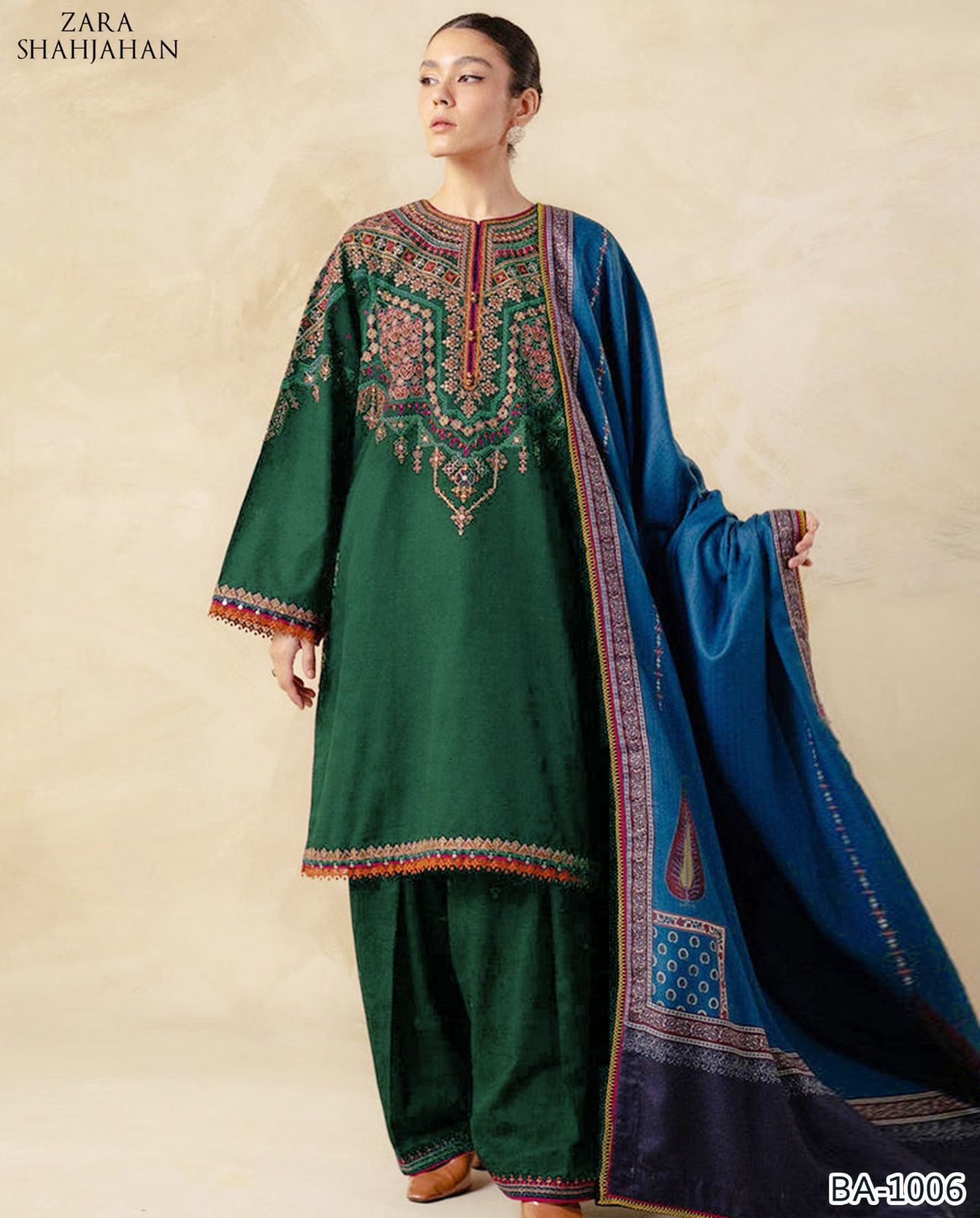 ZARA SHAHJAHAN GREEN COLOR EMB 2PCS