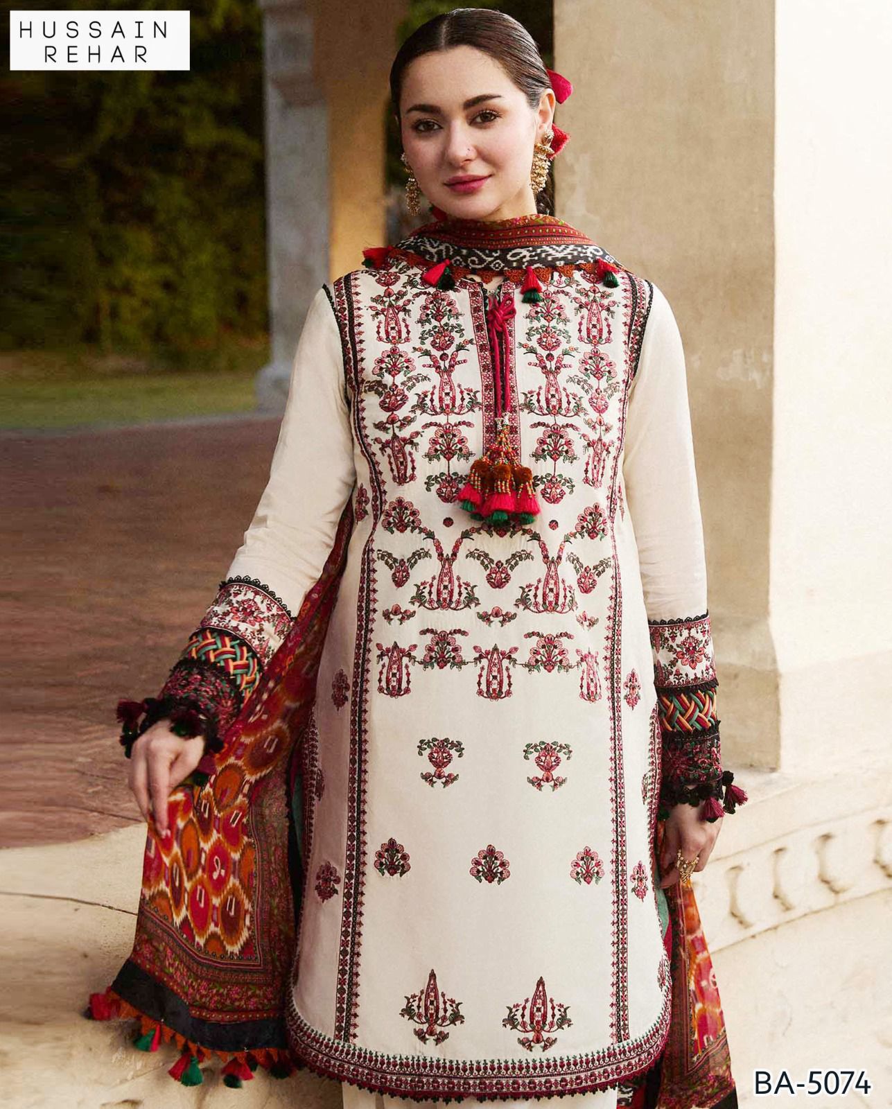 HUSSAIN REHAR WHITE COLOR EMB 2PCS