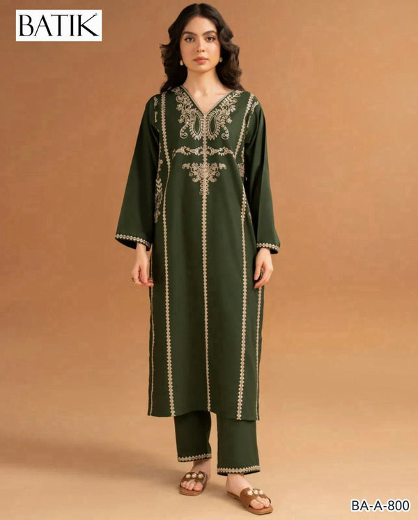 BATIK GREEN COLOR EMB 2PCS