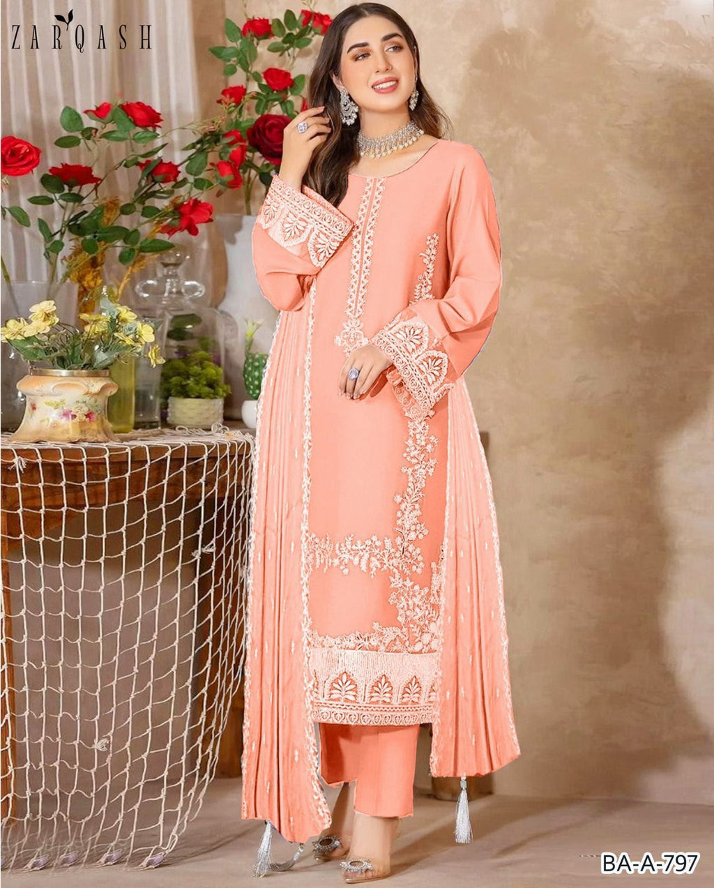 ZAEQASH EMB 3PC PINK COLOR