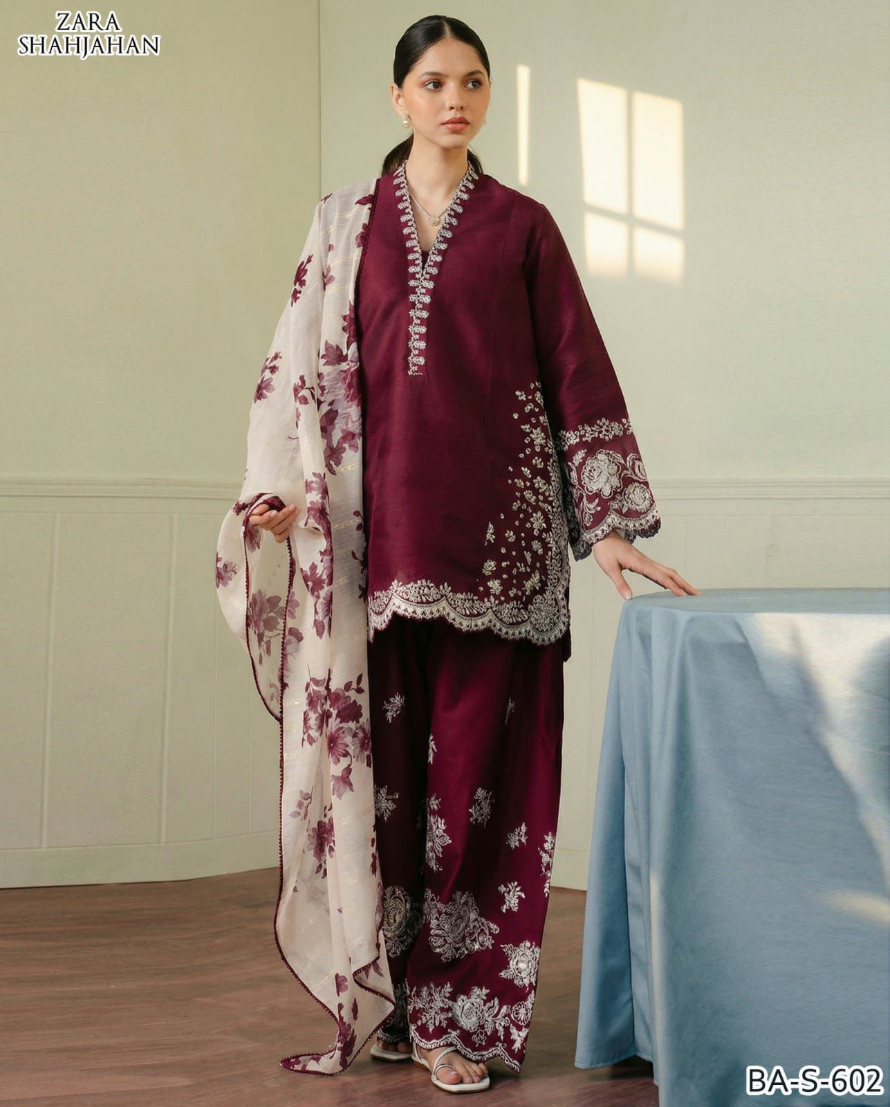 MEHROON COLOR ZARA SHAH JAHANA EMB 3PC