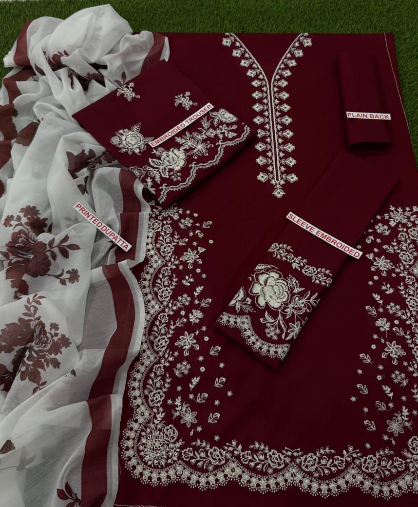 MEHROON COLOR ZARA SHAH JAHANA EMB 3PC