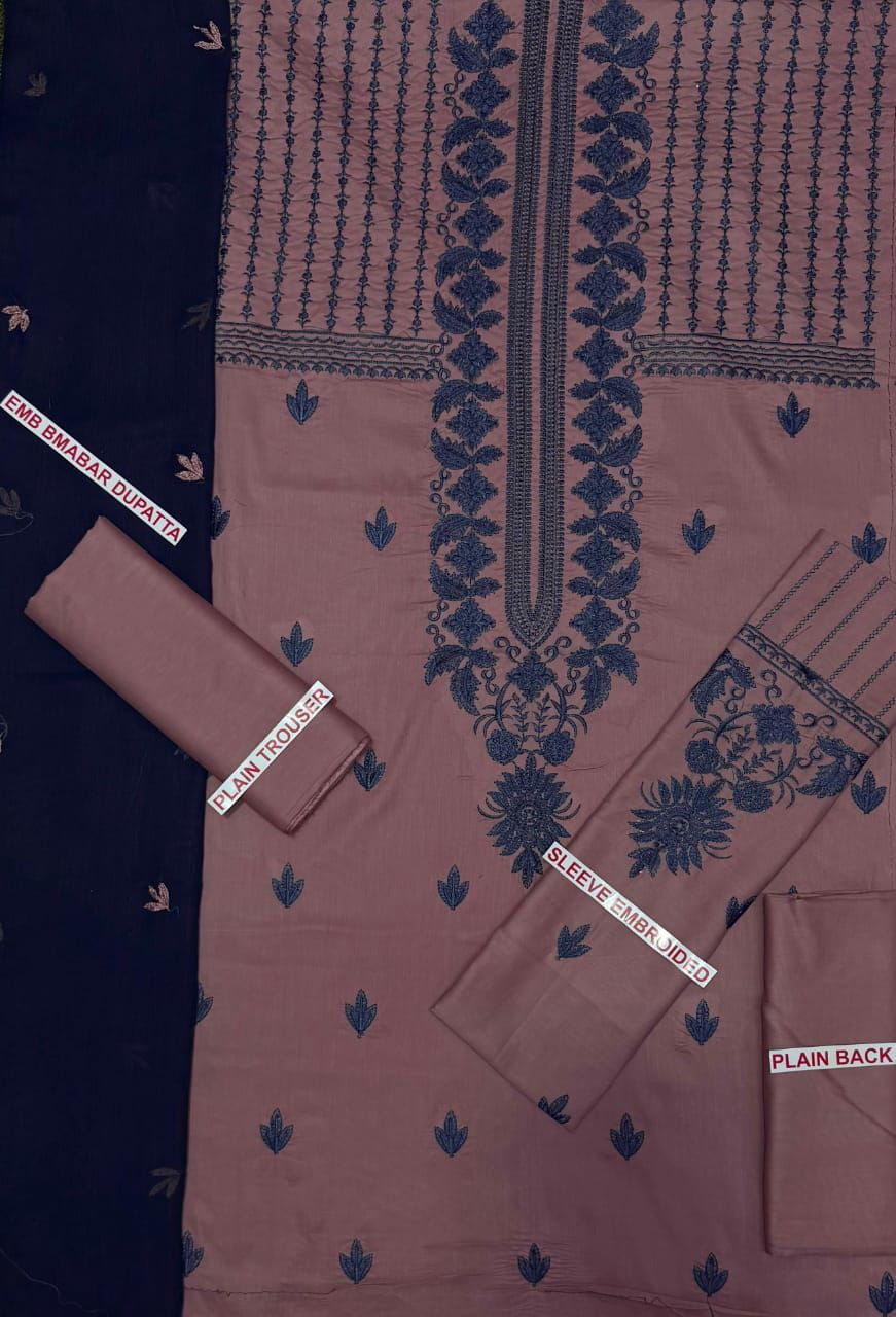 ASIM JOFA DARK PINK COLOR EMB 3PC