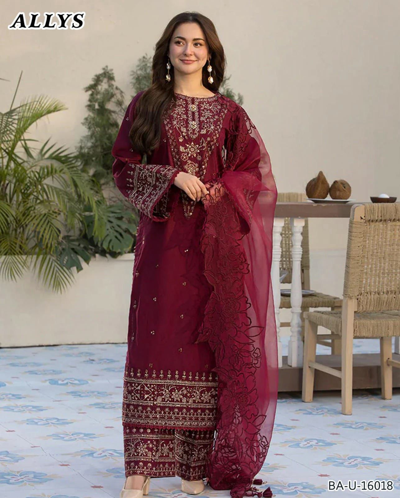 ALYYAS HANIAAMIR 3PC AMB MEHROON COLOR