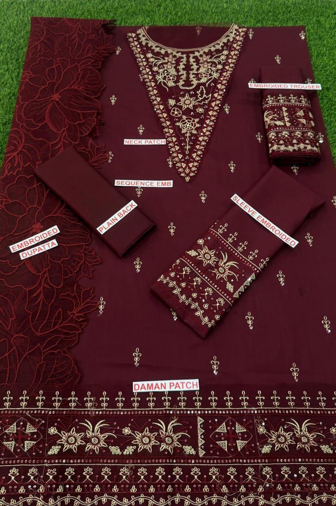ALYYAS HANIAAMIR 3PC AMB MEHROON COLOR