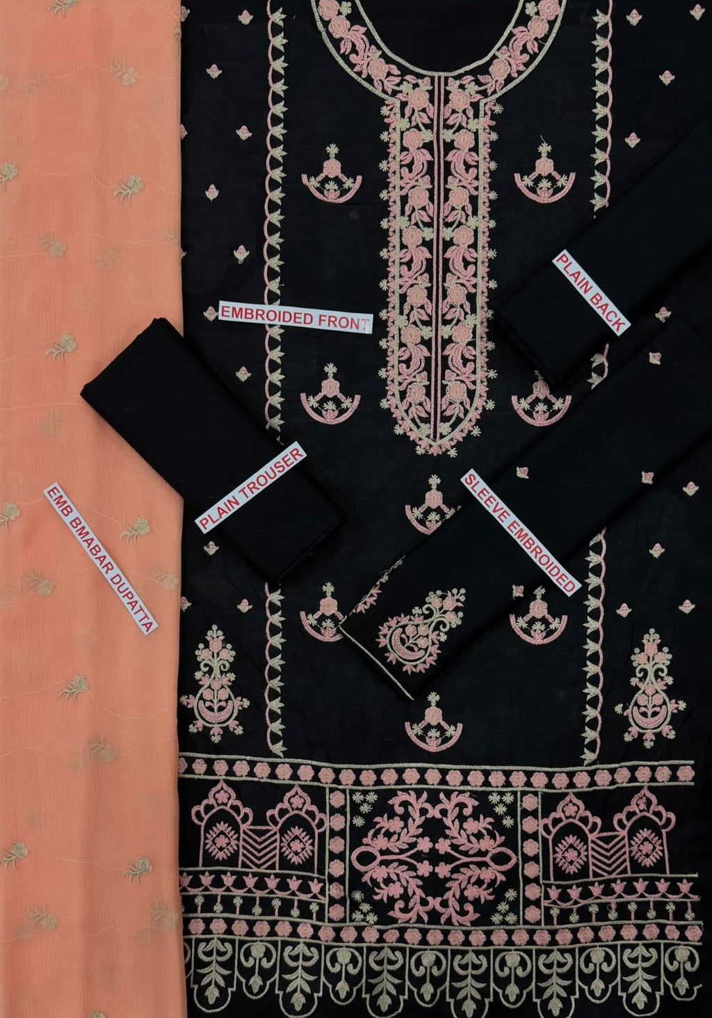 ZAIB BLACK COLOR EMB 3PCS