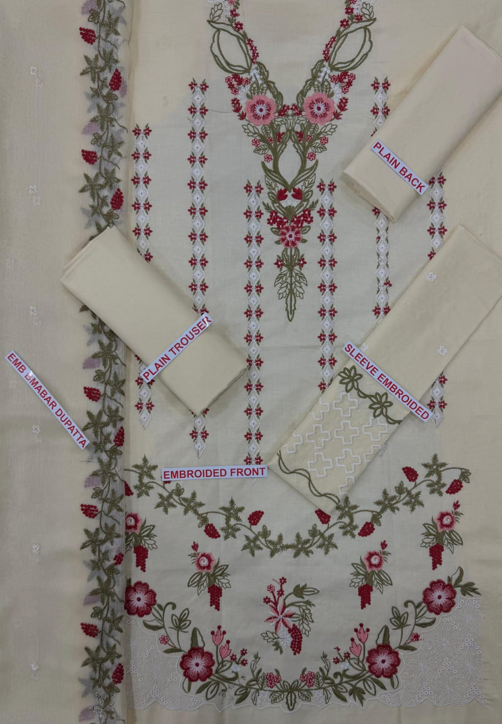 CRIMSON OFF WHITE COLOR EMB 3PCS