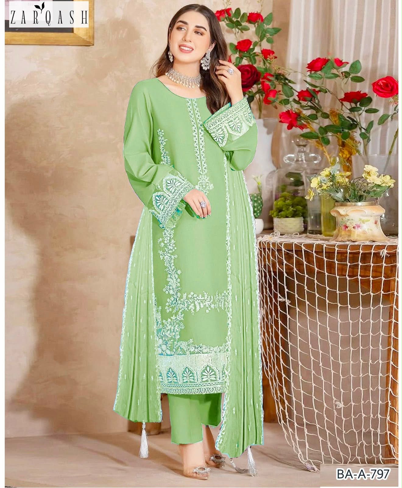 ZARQASH PARROT COLOR EMBROIDERY 3PCS